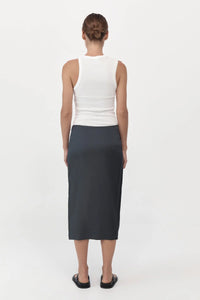 soft silk midi skirt in washed black