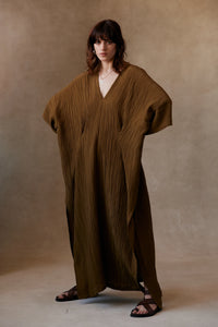 silk crinkle throw on dress in olive