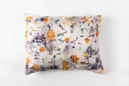 floral botanically dyed silk pillowcase in purple