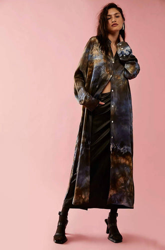 silk maxi button-down in midnight