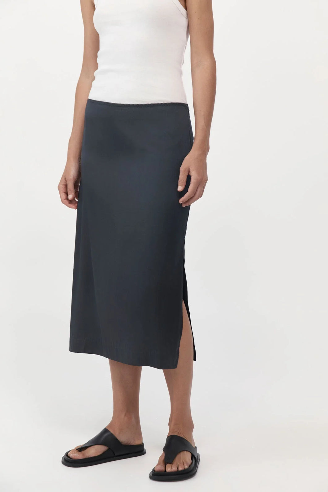 soft silk midi skirt in washed black