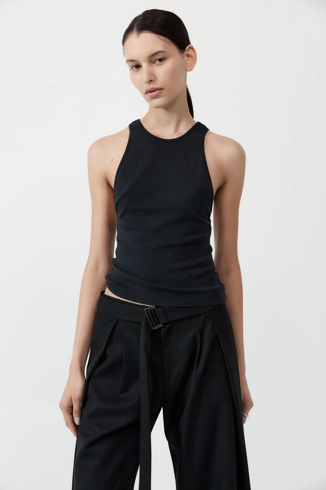 organic cotton v back tank in black