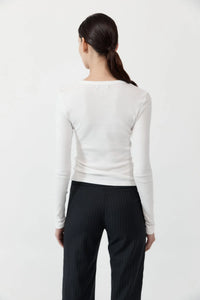 organic cotton long sleeve top in white