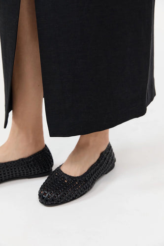macrame mesh ballet flats in black