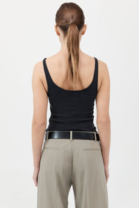 organic cotton slim scoop tank in black