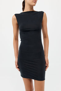 cupro jersey mini dress in black