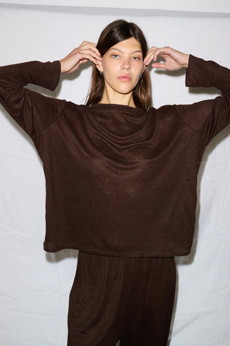 soft long sleeve top in chocolate