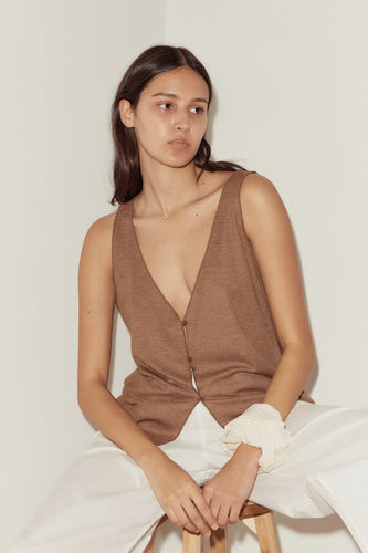 button up knit tank in coffee