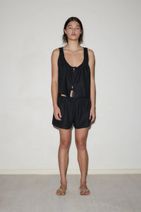 open linen short set in black