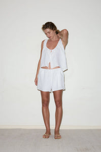 open linen short set in white