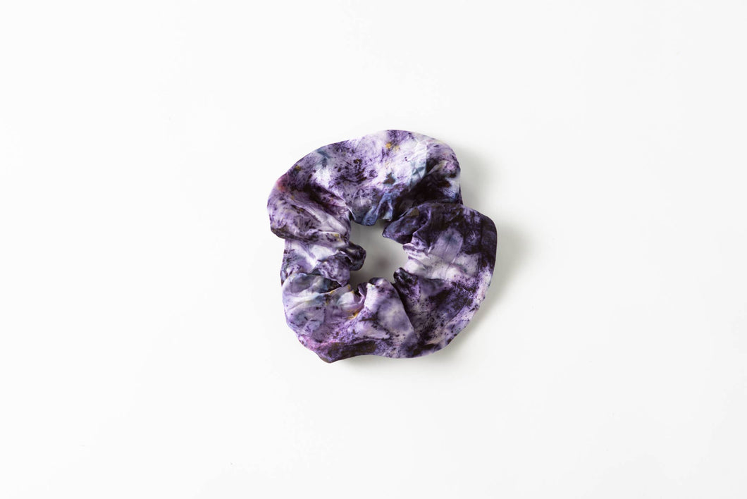 botanically dyed silk scrunchie in purple