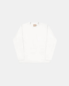 heavy duty long sleeve single pocket tee in white