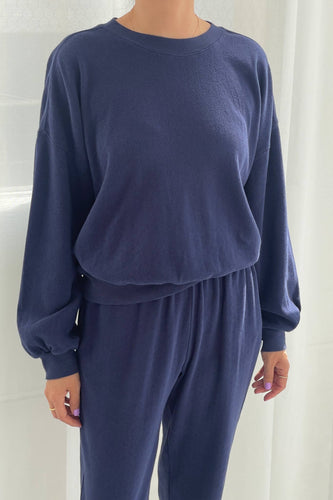 pointelle core sweatshirt in navy