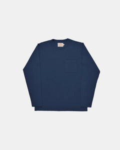 heavy duty long sleeve single pocket tee in navy