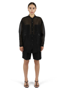 oversize banded collar button down in black