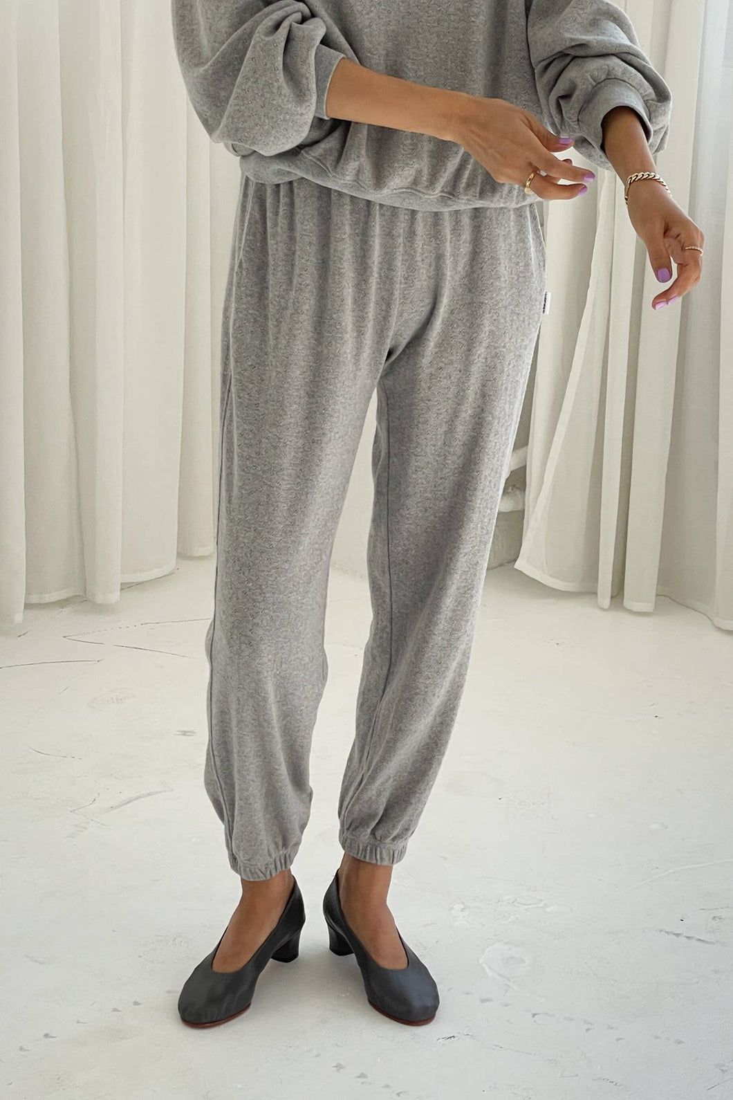 pointelle serene jogger in melange grey