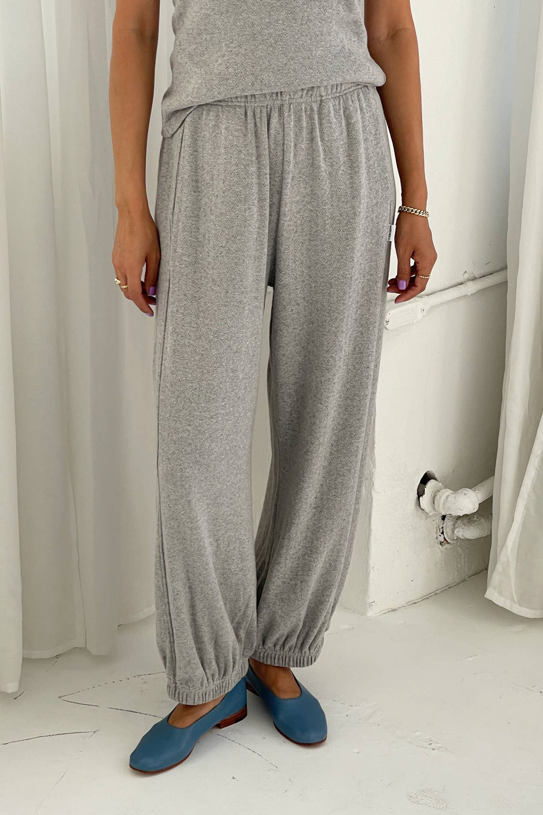 pointelle balloon pants in melange grey