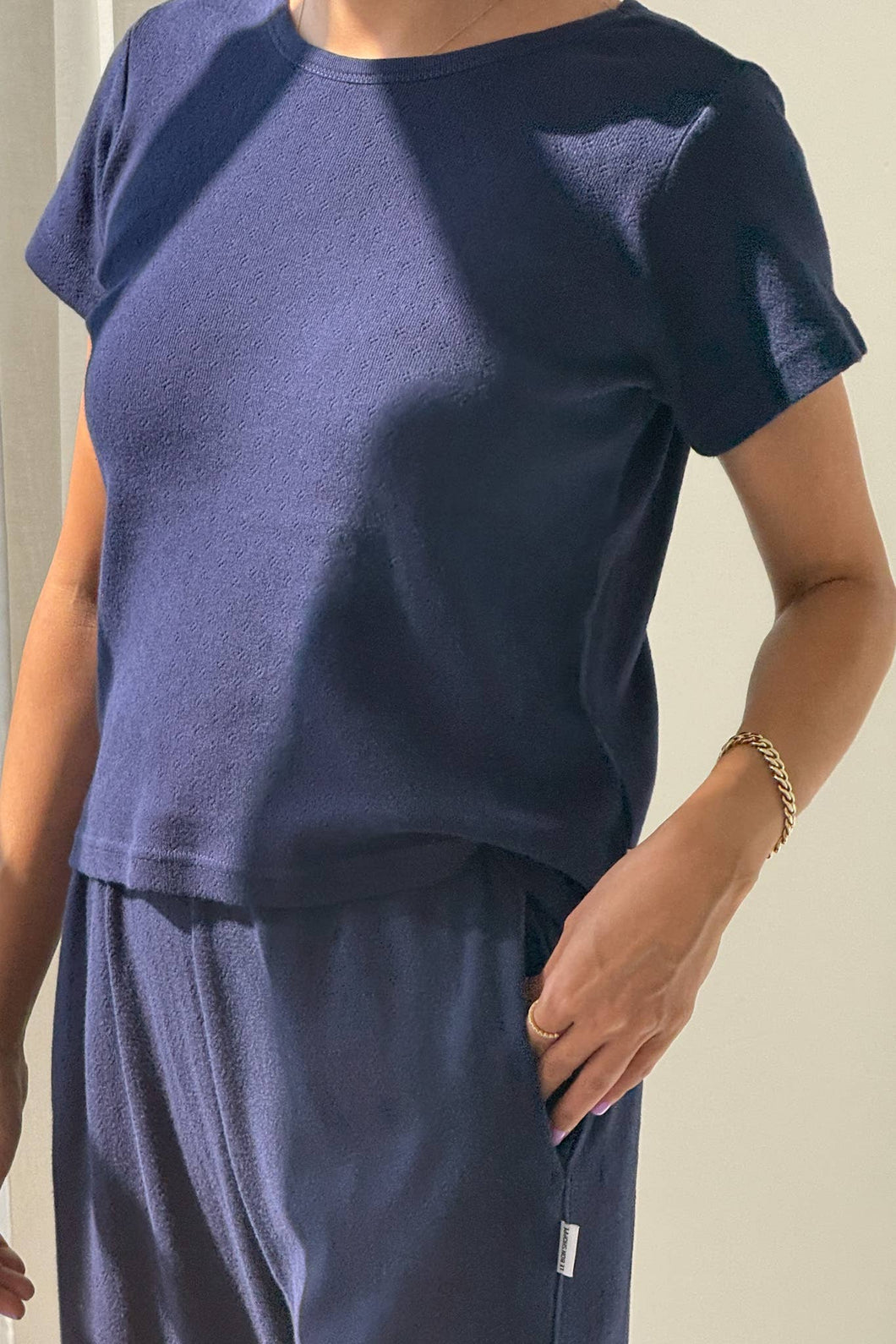 pointelle babe tee in navy