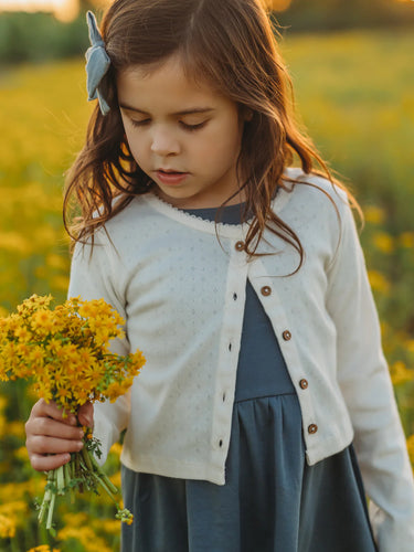 organic clara pointelle button down cardigan in ivory