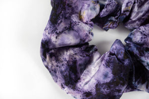 botanically dyed silk scrunchie in purple