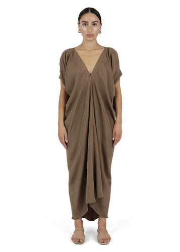 silk deep v kaftan in otter