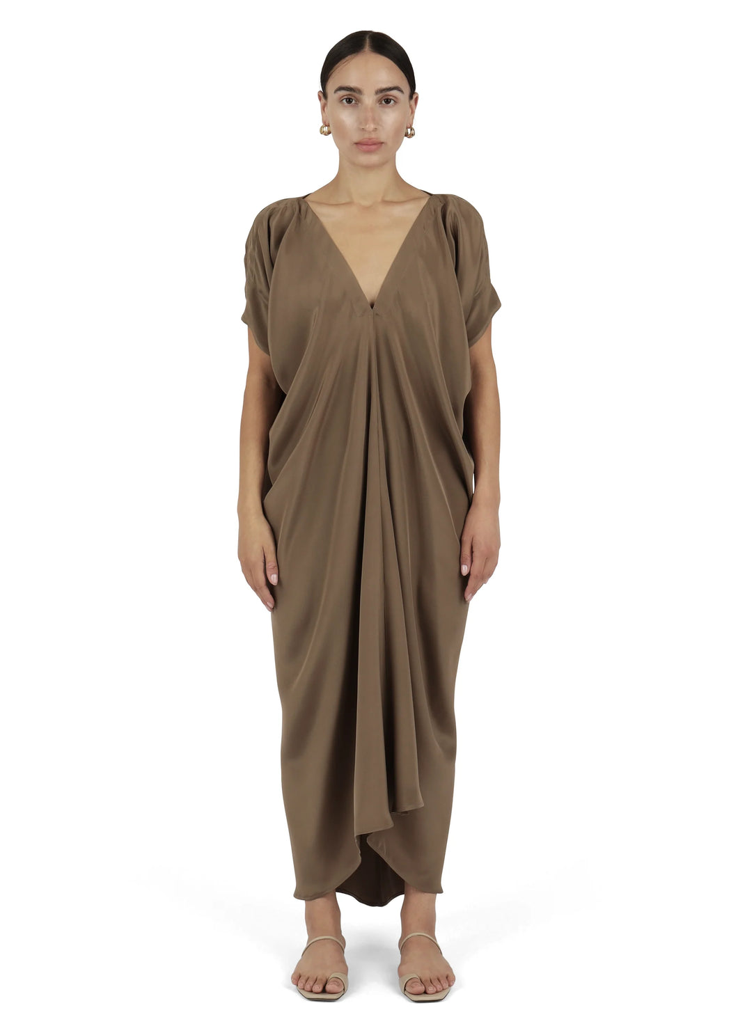 silk deep v kaftan in otter