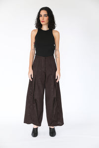 pleated moire pants in brown