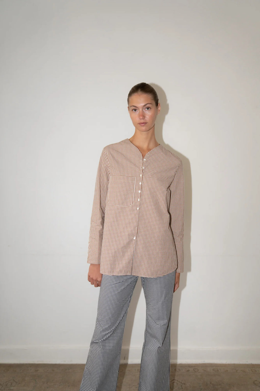 mari shirt in brown gingham