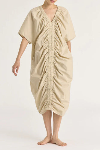 ruched dress in oyster