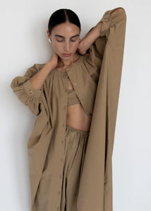 button front kaftan in taupe