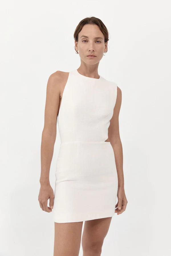 deconstructed mini dress in ivory