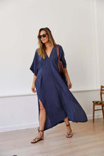 Load image into Gallery viewer, silk crinkle throw on dress in navy