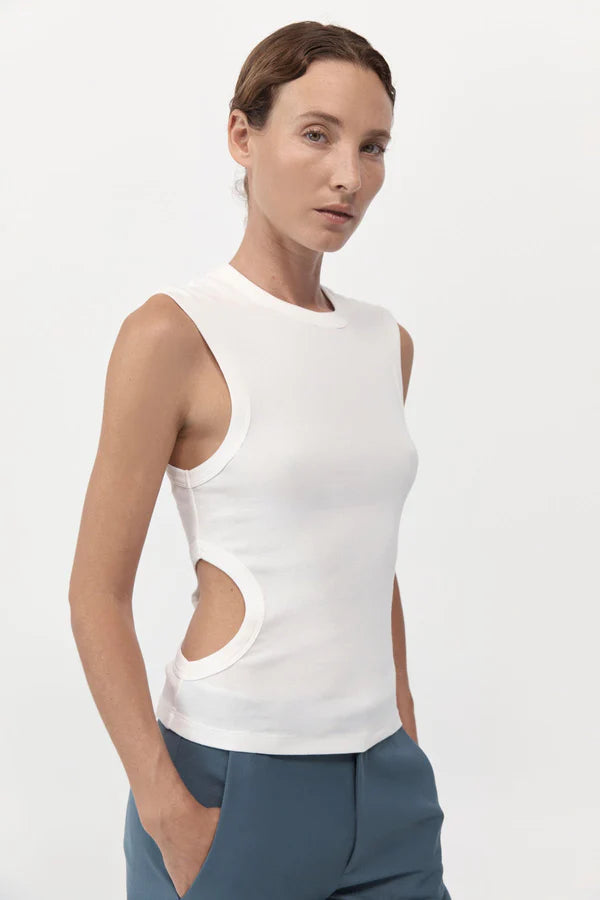 organic cotton cut out tank in white