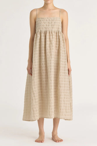 ripple finish strap dress in beige