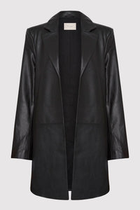 leather longline jacket in black