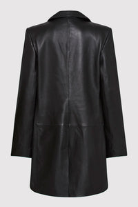 leather longline jacket in black