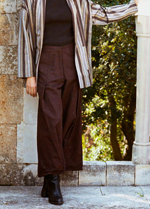 pleated moire pants in brown