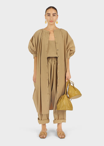 button front kaftan in taupe