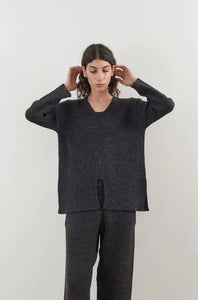 rib panel pullover in charcoal