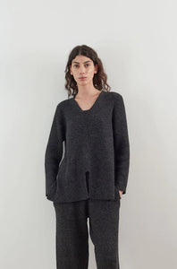 rib panel pullover in charcoal