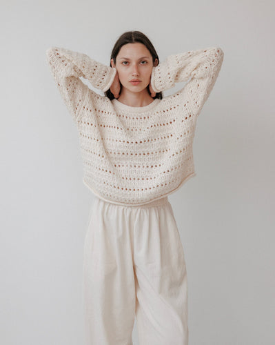 open pullover in ecru