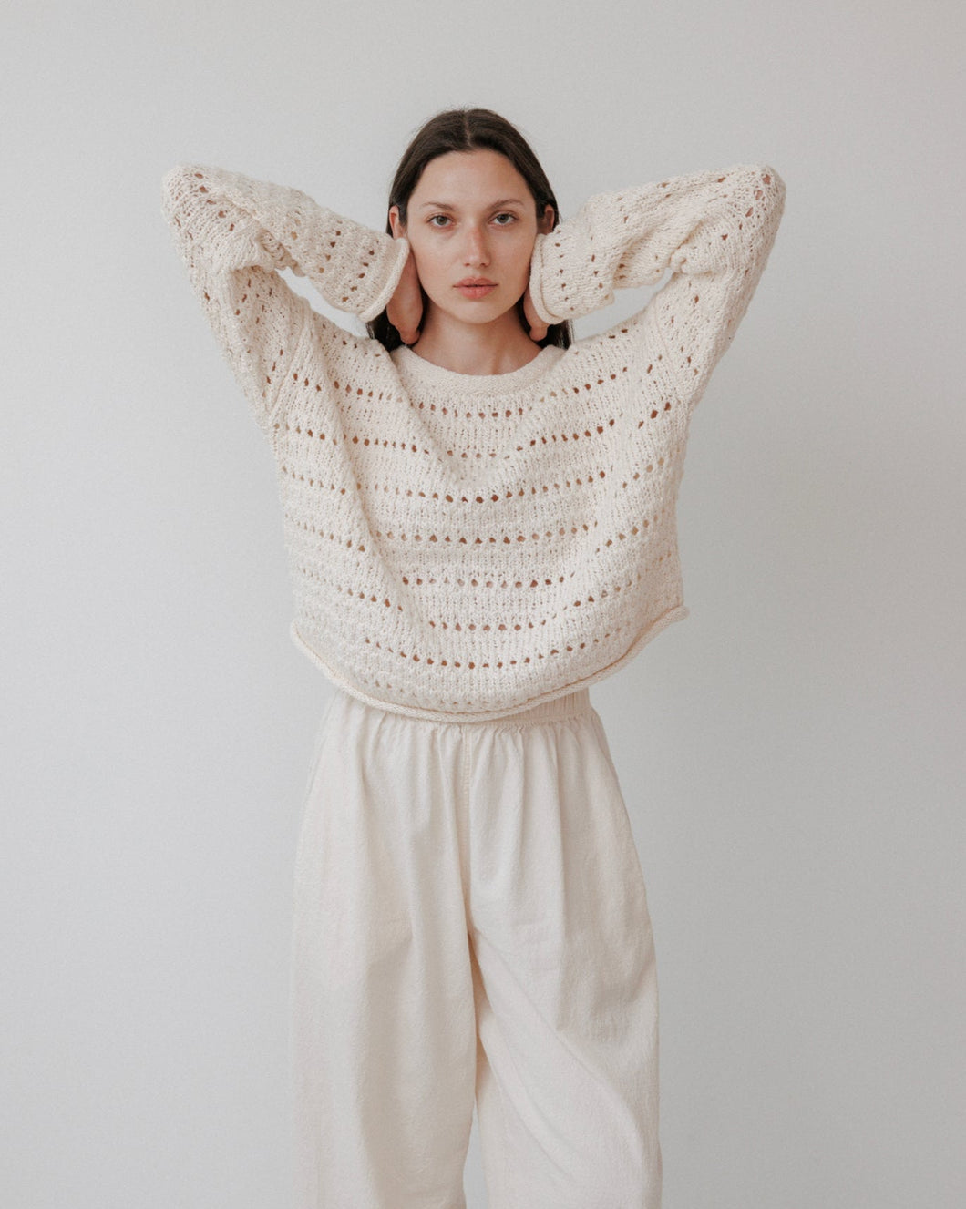 open pullover in ecru