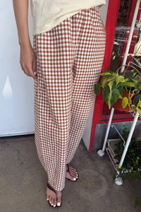 gingham arc pants in cinnamon