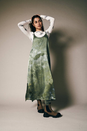 slip dress in kelp