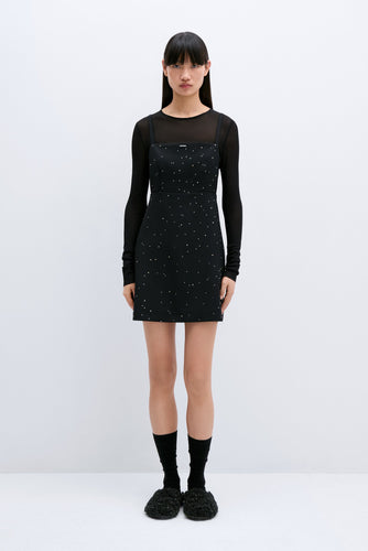 embellished mini dress in black