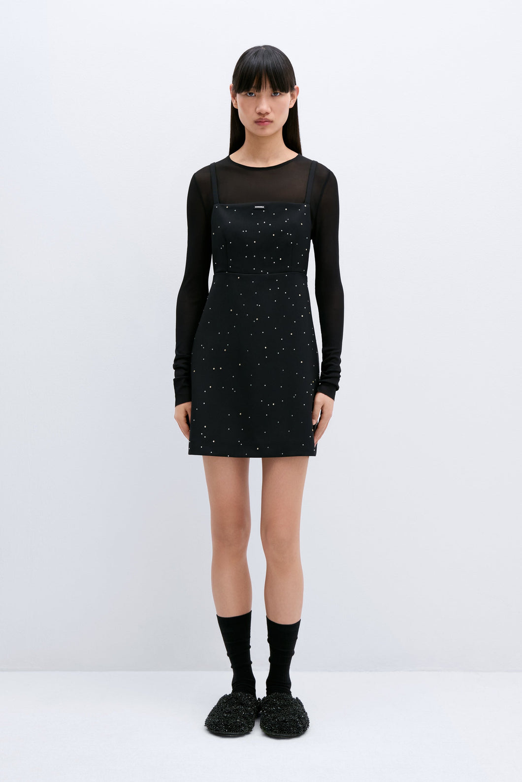 embellished mini dress in black