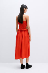 viscose gather dress in coral