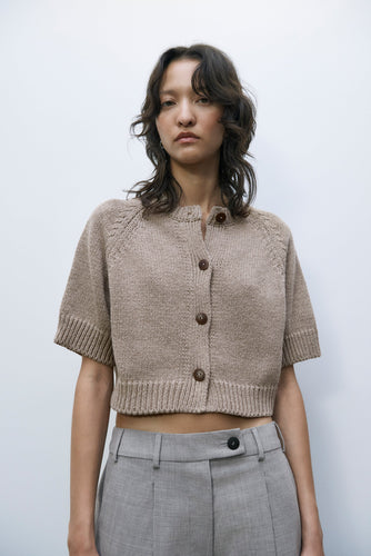 cotton buttoned top in taupe