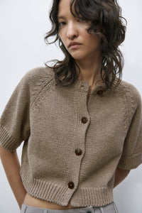 cotton buttoned top in taupe