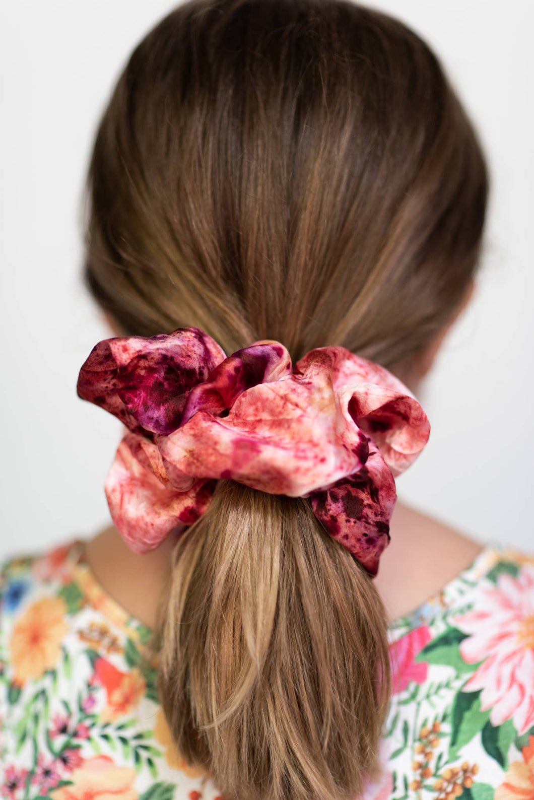 botanically dyed silk scrunchie in pink